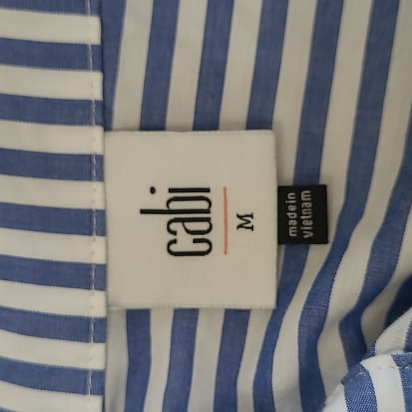 CAbi Blue and White Striped Button-up Crop Shirt size Medium - Picture 3 of 9